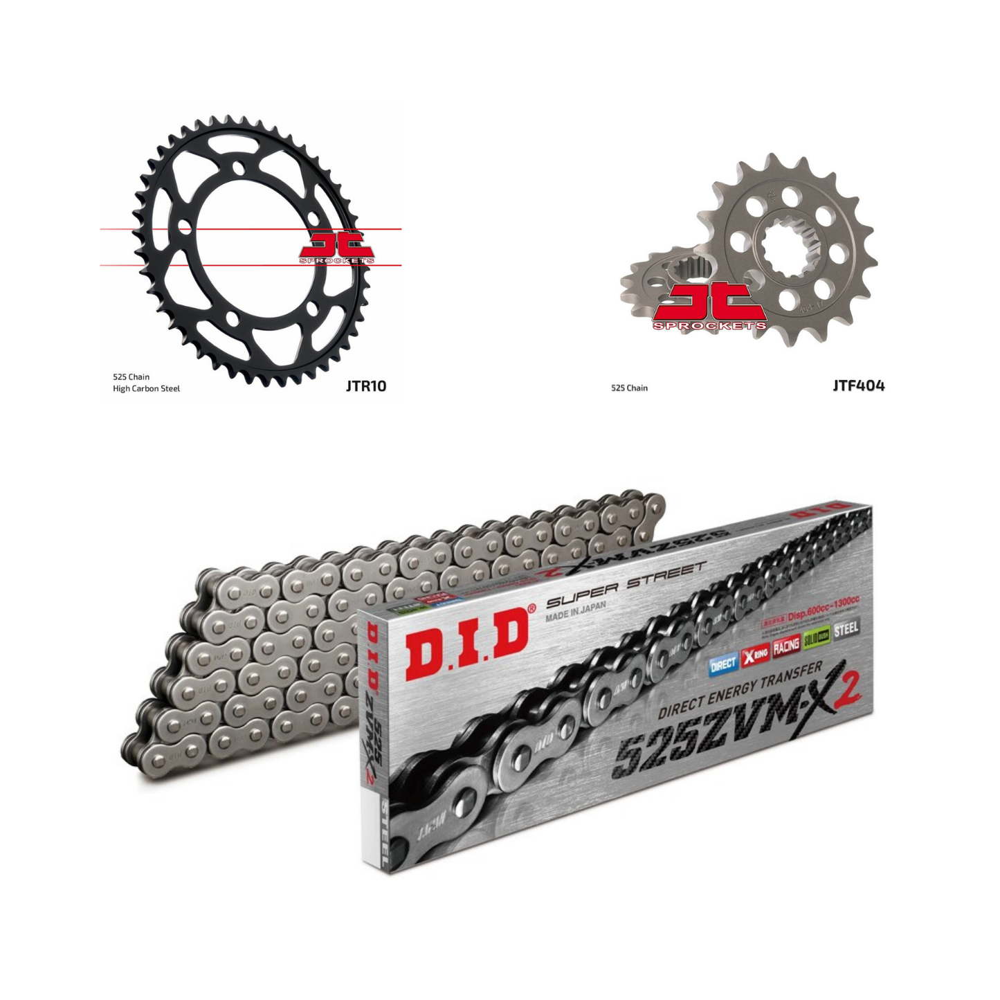 Kettenkit | D.I.D - JT Sprockets | 525ZVM-X2 | 120 Glieder | 17 & 45 Zähne | Super verstärkt | passend für BMW S 1000 RR ABS - Modelle (2015-2022)