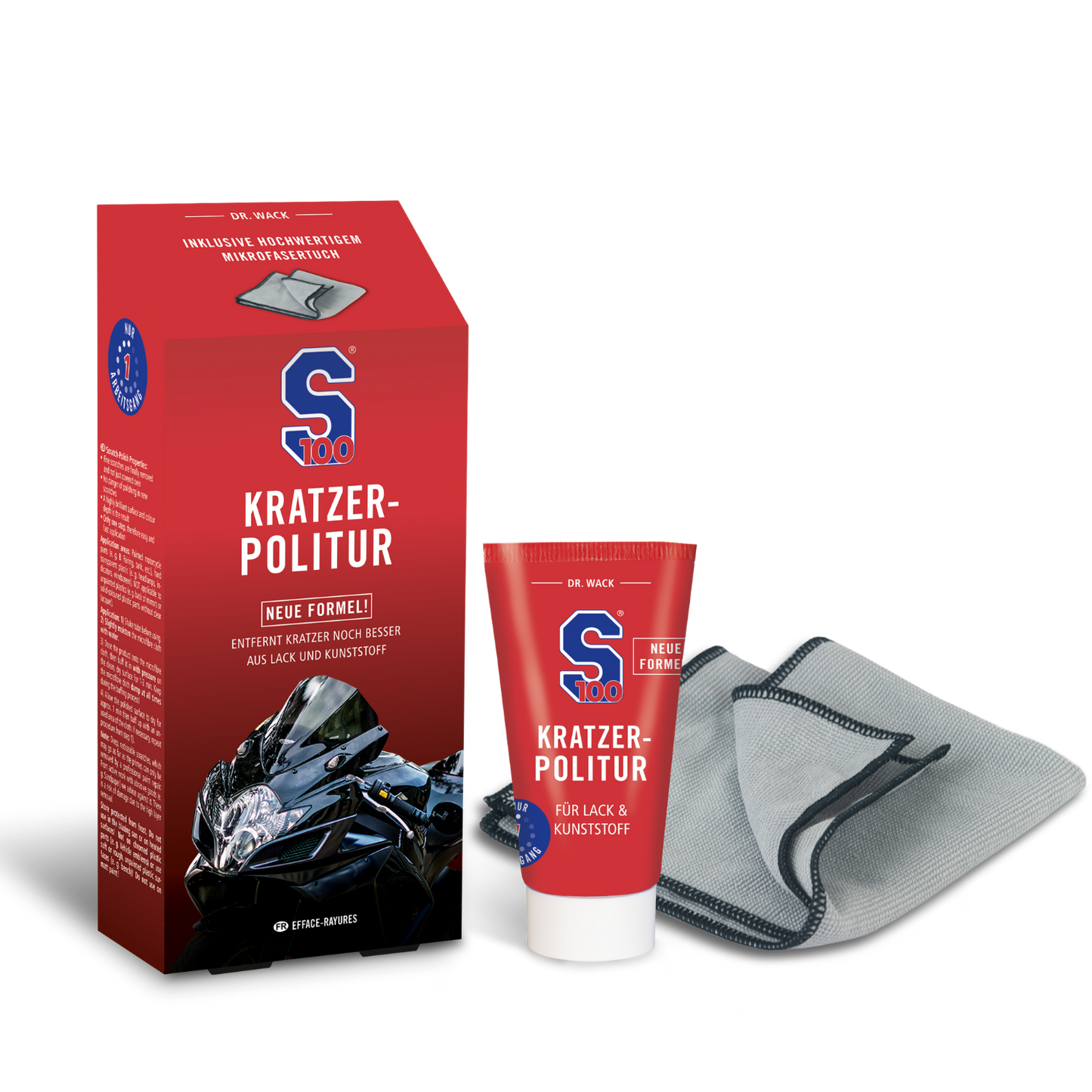 S100 Kratzer-Politur | 50 ml | inkl. Hochleistungs-Poliertuch und Spezialtuch zum Auspolieren