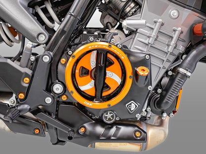 CCDV14 - KTM | BLACK-ORANGE | KLARER KUPPLUNGSDECKEL 3D-EVO | CLEAR CLUTCH COVER 3D-EVO | passend für KTM 990 Duke - Modelle (2024)